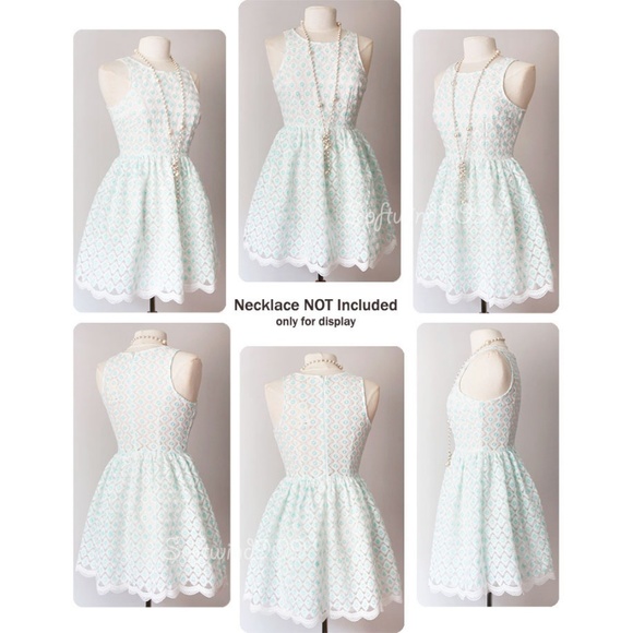 Ivory Blue Floral Embroidery Scallop Skater Dress - Picture 7 of 8